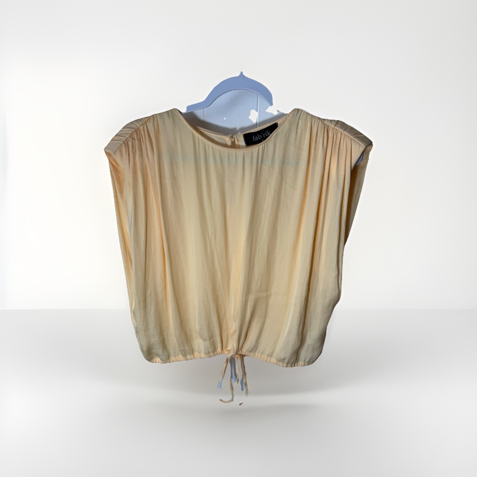 Fab’rik Blouse Butter Yellow Shoulder Pads Draw String Waist Sz Medium