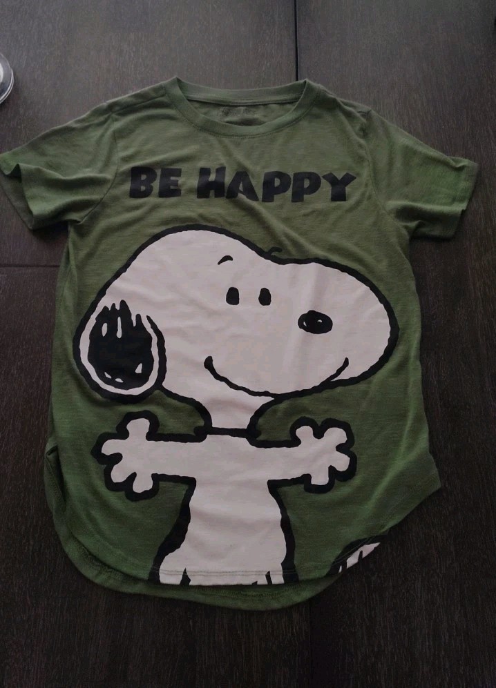 Peanuts Juniors Large Snoopy Be Happy T-Shirt S/Ch(3-5) Green