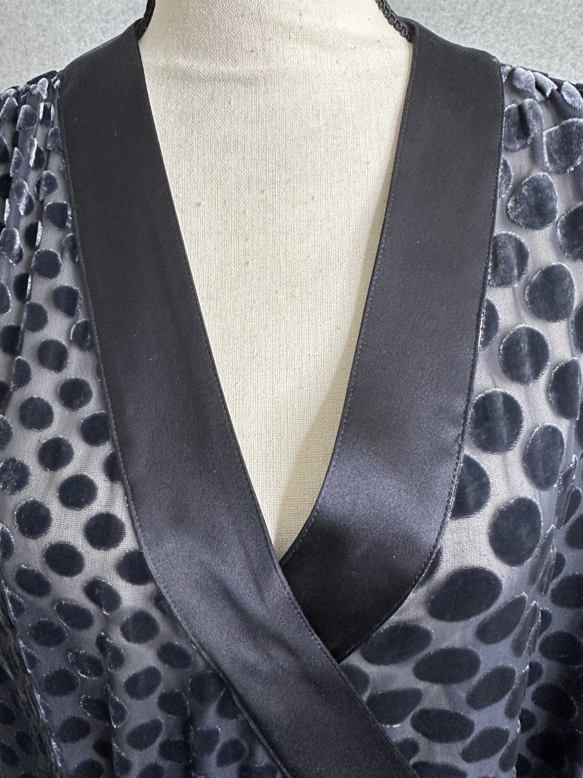 Worth New York Medium Polka Dot Top Black Silk Blend Semi Sheer French Cuff