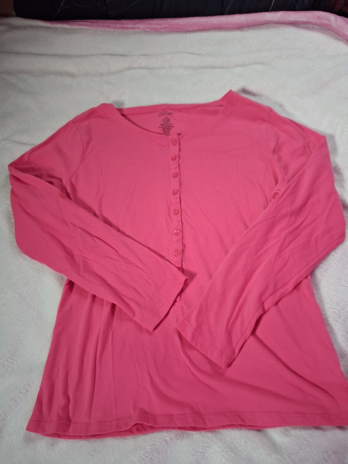Simple Pleasures~Womens Pink,Thin,Cotton Blend,Round Neck,Button Accent Size 1XL