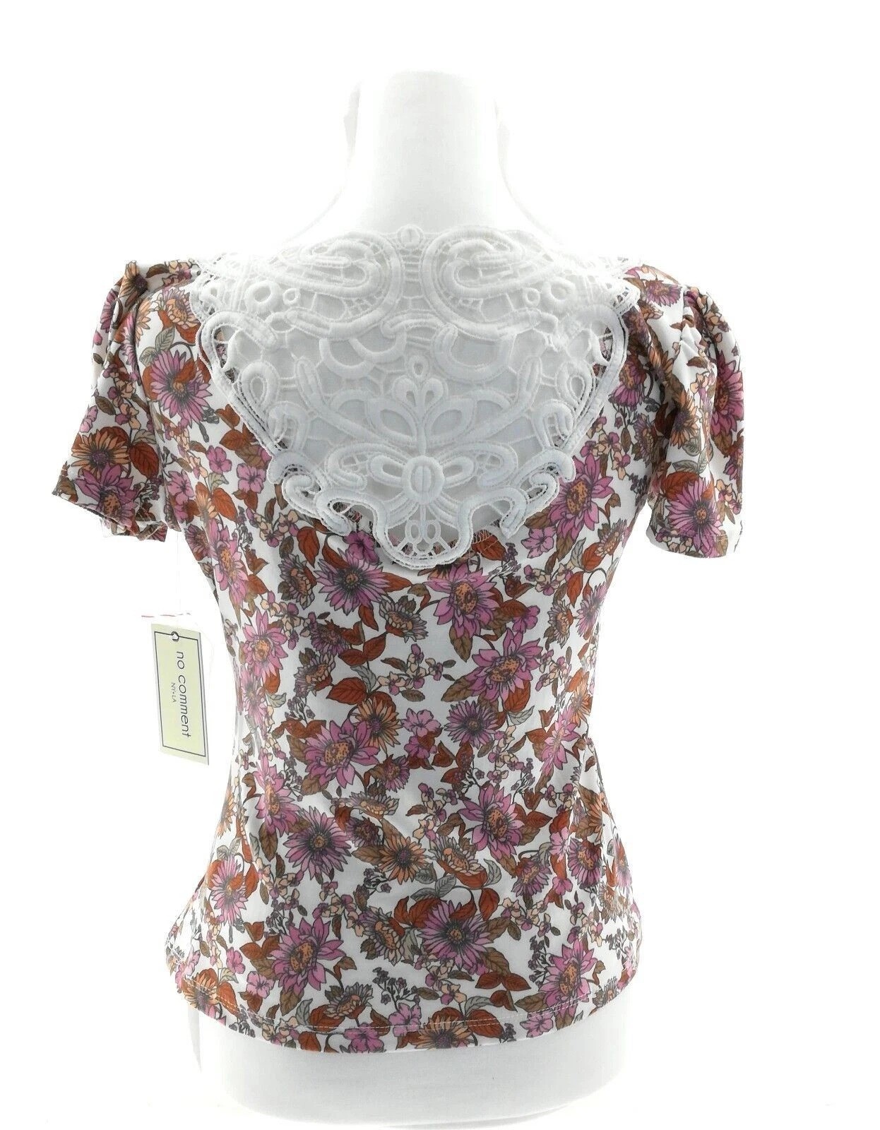 No Comment NY.LA Women’s M Floral Lace Back Button Front Stretch Blouse Top NWT