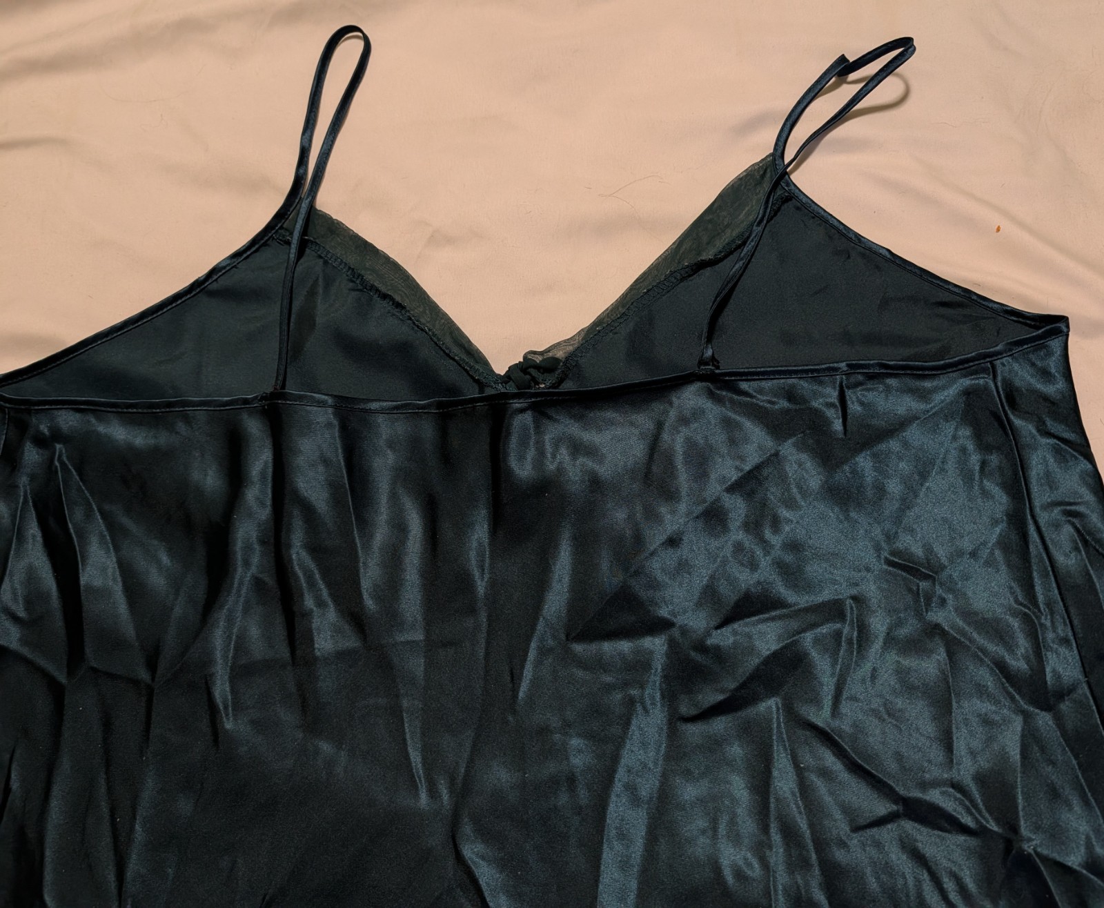 Green Cami Nightie Spaghetti Strap VNeck Low Back Baby Doll Tag Removed Chest 44