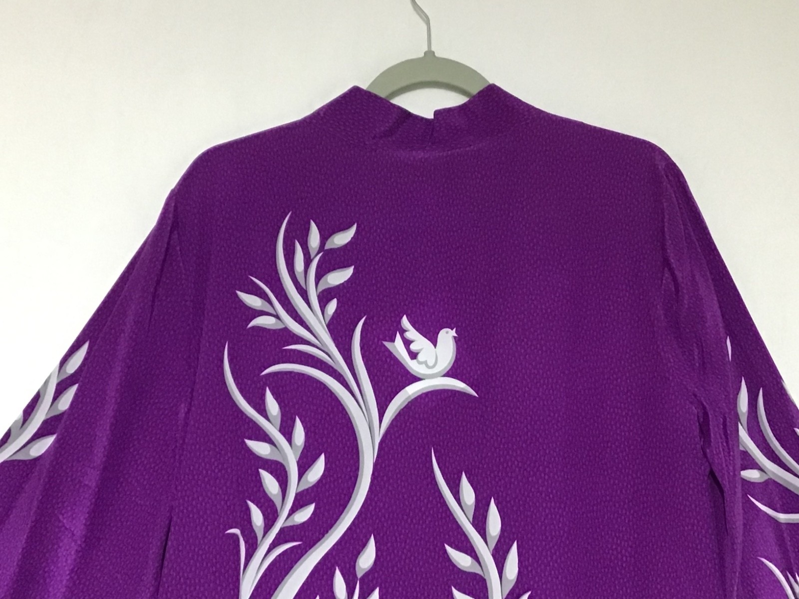 Vtg Bob Mackie Wearable Art Blouse 100% Silk Purple XL Butterflies Bird Artsy