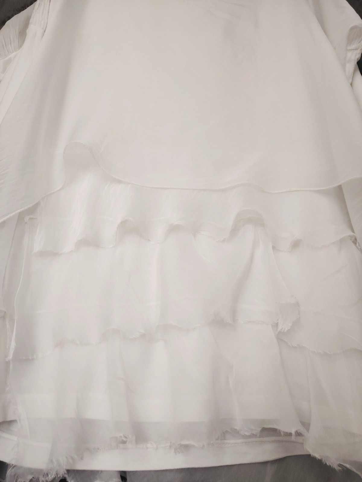 My Story… White Chiffon Overlay Dress S 3/4 Sleeve Ruffle Sequin Boho