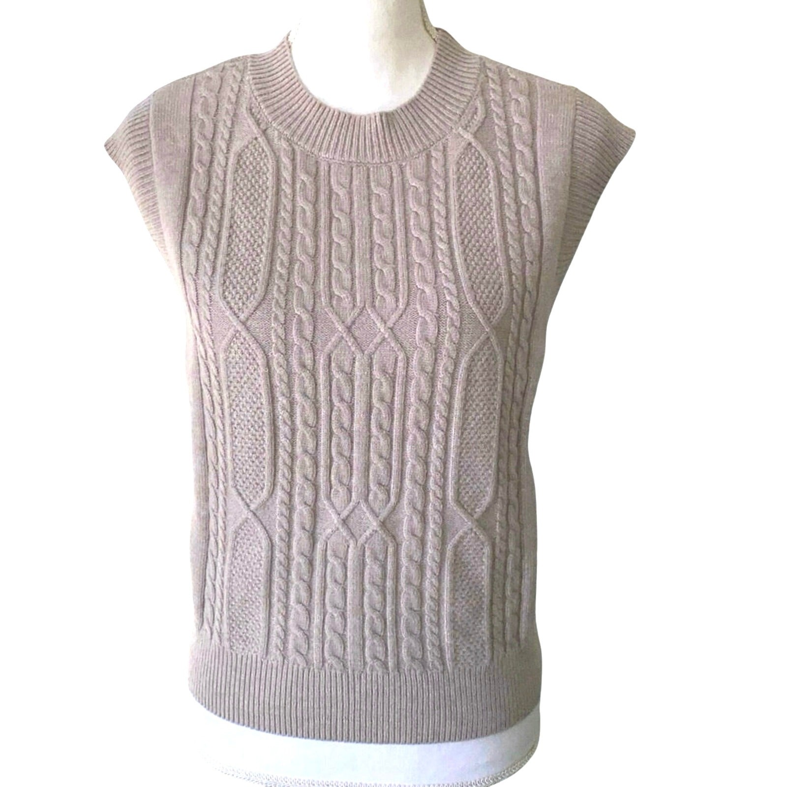 Cyrus Oatmeal Nautical Cable Knit Sweater Vest Women’s Med Preppy Classic Waspy