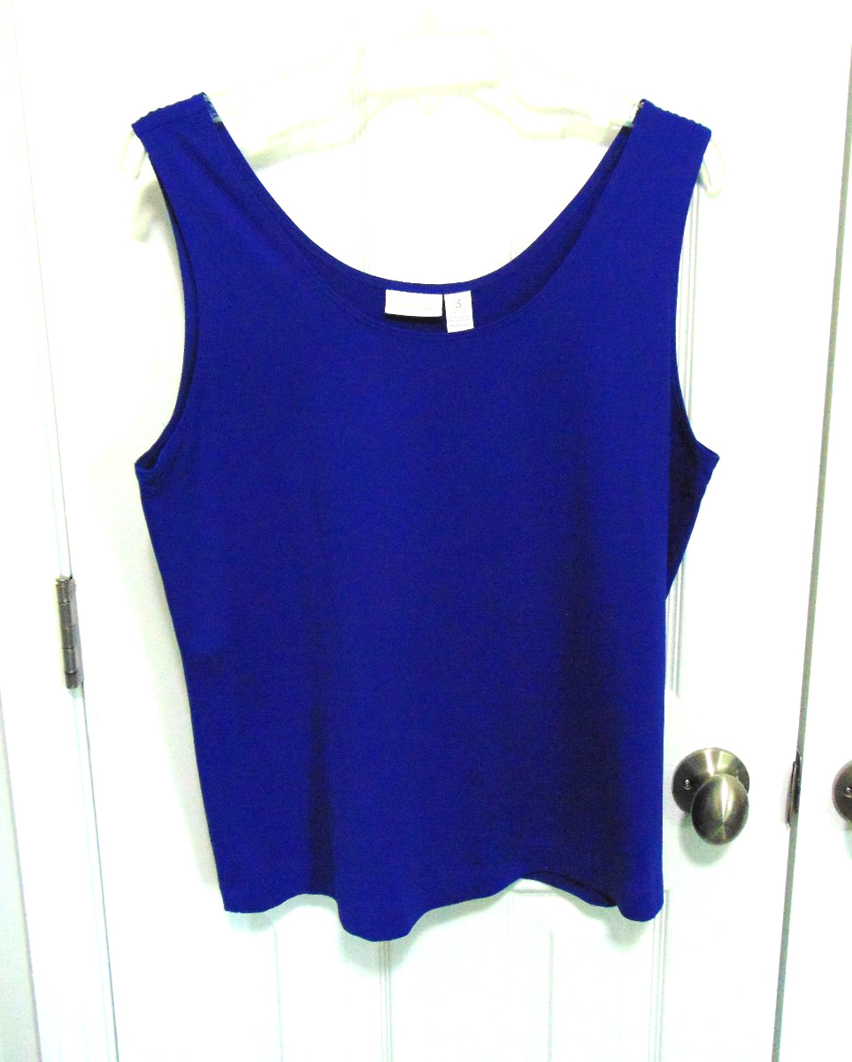 Chico’s Sz 3 Royal Blue Tank Top Nylon Stretch Scoop Neck Shell #1