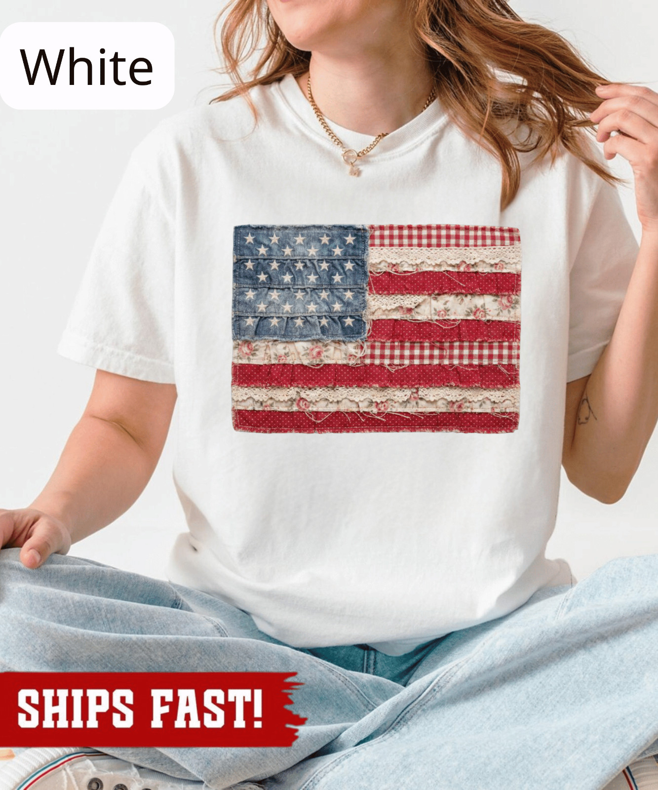Vintage American Flag Shirt, Patchwork USA Tee, Fourth of July Shirt, USA Flag T