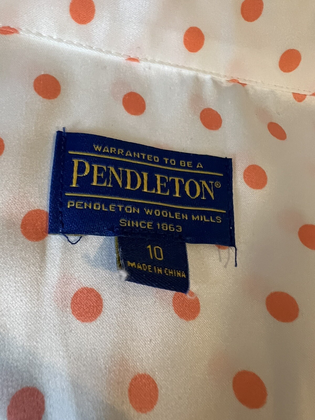 PENDLETON Women’s Size 10 Shirt Blouse Top Button Down Satin Polka Dot Classic