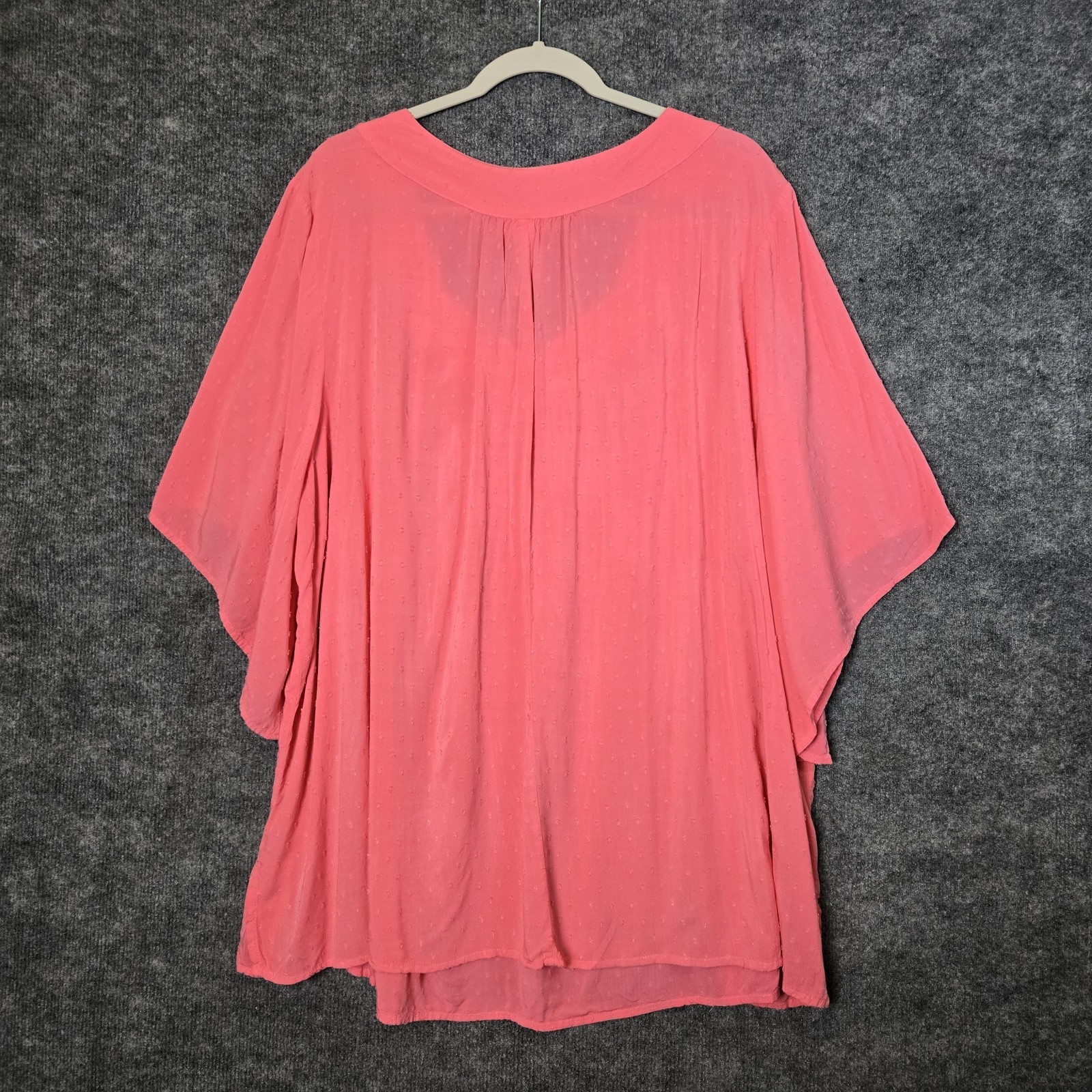 Catherines Top Womens 3X Coral Pink Swiss Dot Tunic Flare Sleeve Flowy