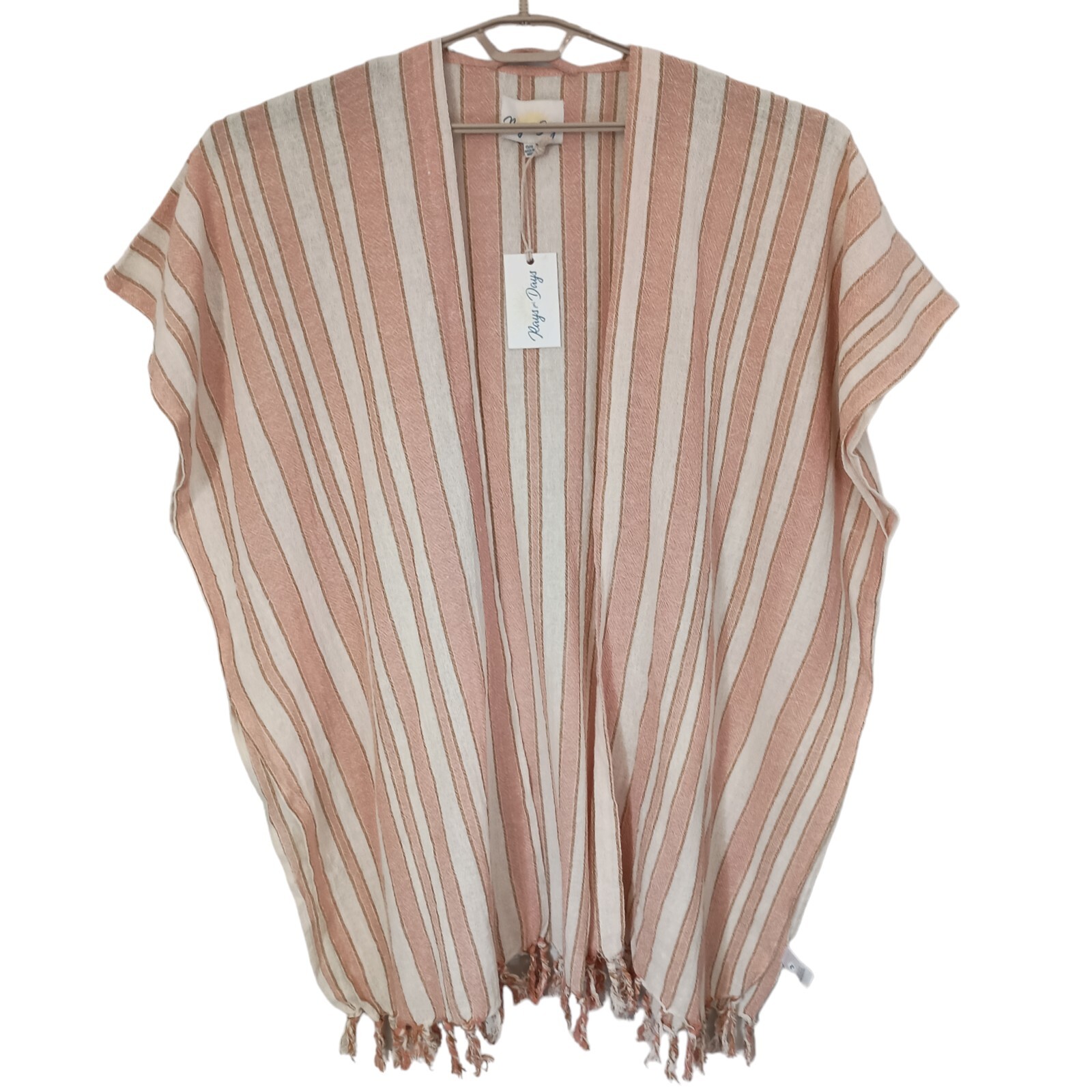 Rays for Days Kimono Cover Up One Size Coral Stripe Fringe Bohemian Beach NEW