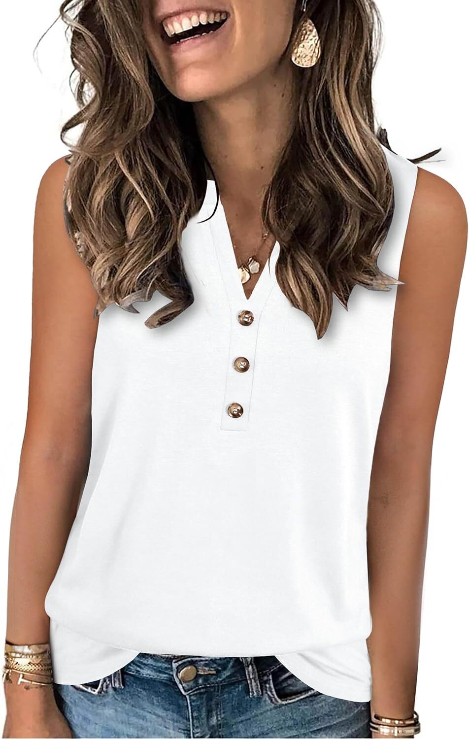 Womens Summer V Neck Tank Top Sleeveless Loose Fit Lightweight Casual Blouse
