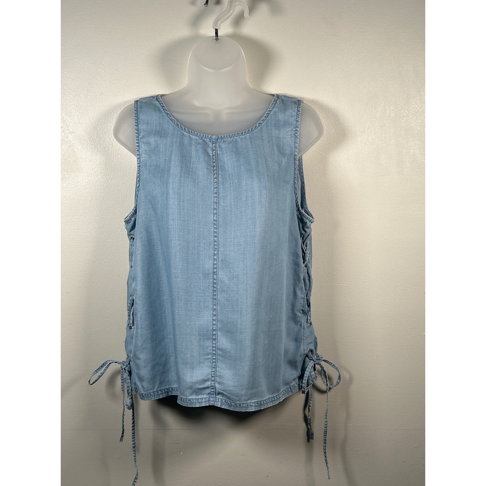 Vince Camuto Womens Top Blue Tencel Lace Up Side Tie Sleeveless Boho Small