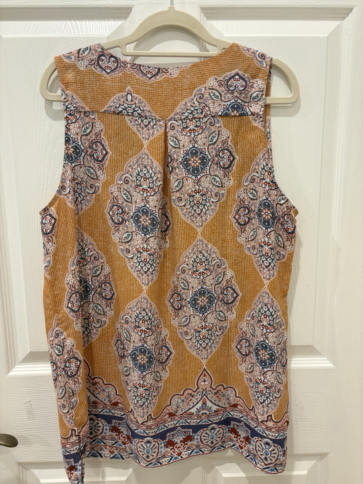 Rachel Zoe Women’s L Orange/Blue/White Paisley V-Neck Sleeveless Blouse
