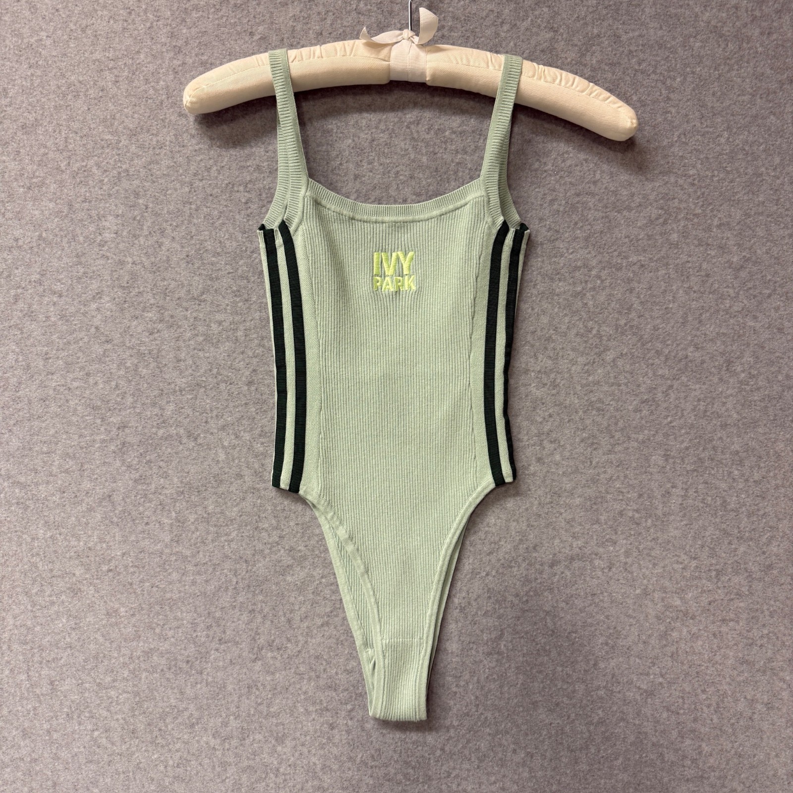 Ivy Park x Adidas Striped Ribbed Knit Mint Green Sleeveless Tank Bodysuit XS
