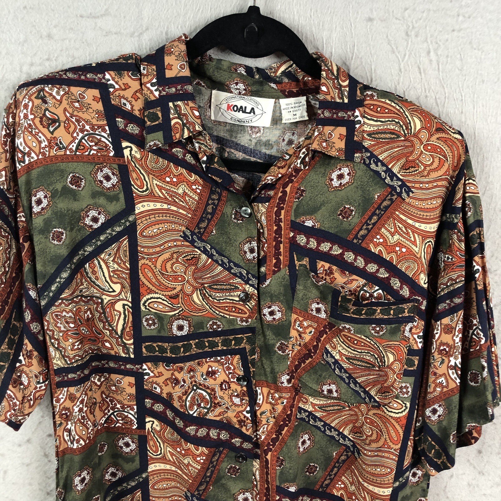 Abstract Top Women M Multi Color Paisley Artsy Rayon Retro Mod Groovy