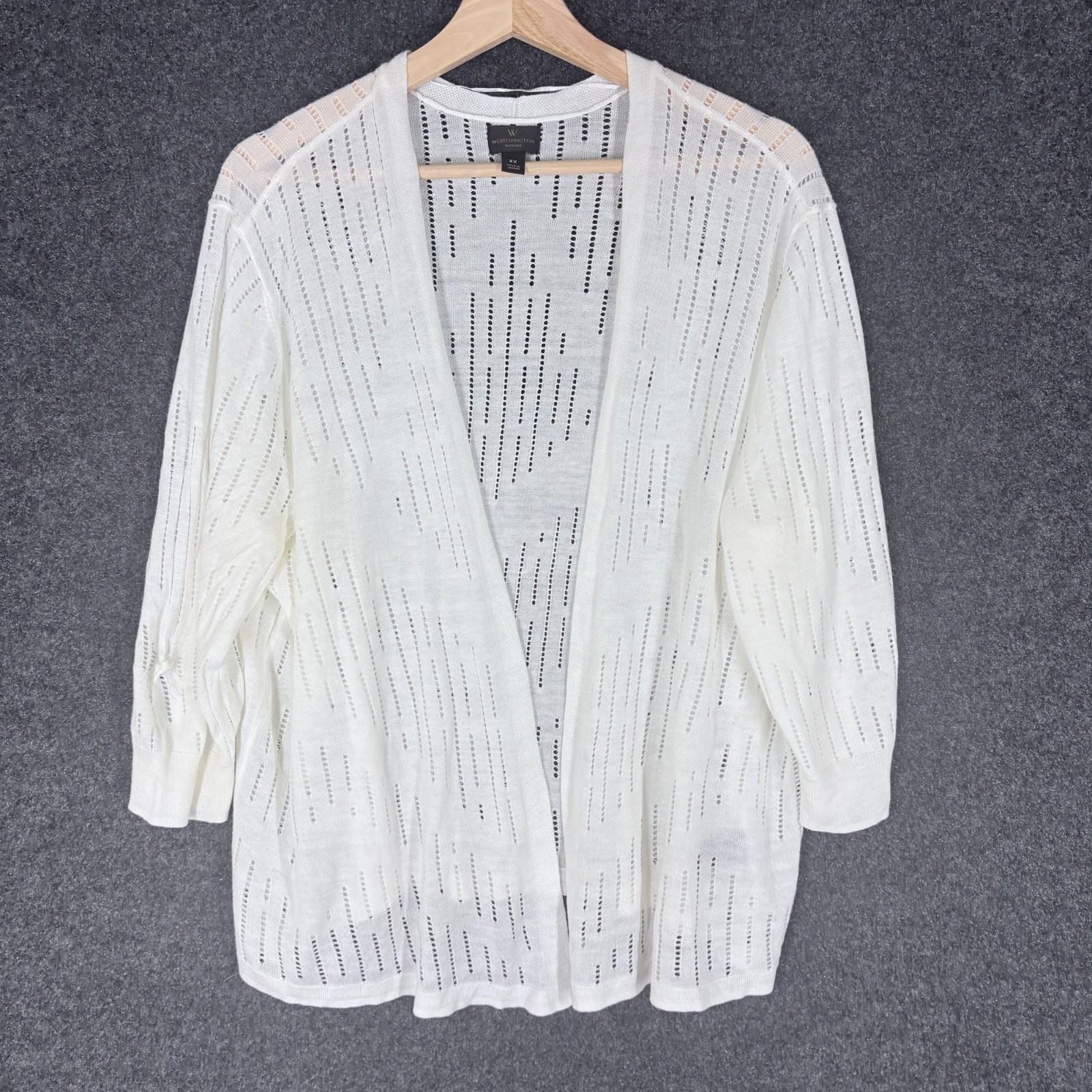 Worthington Top Women 2X Plus White Open Front Long Sleeve Acrylic Casual Solid
