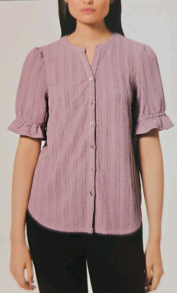 Cable & Gauge Women’s Purple Textured Crinkle, Button Front Blouse XL