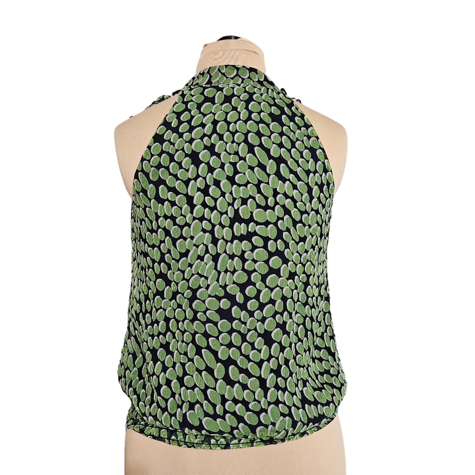 Elena Solano Top 100% Silk Womens Medium Green Blue Ruffled Sleeve Smocked Waist