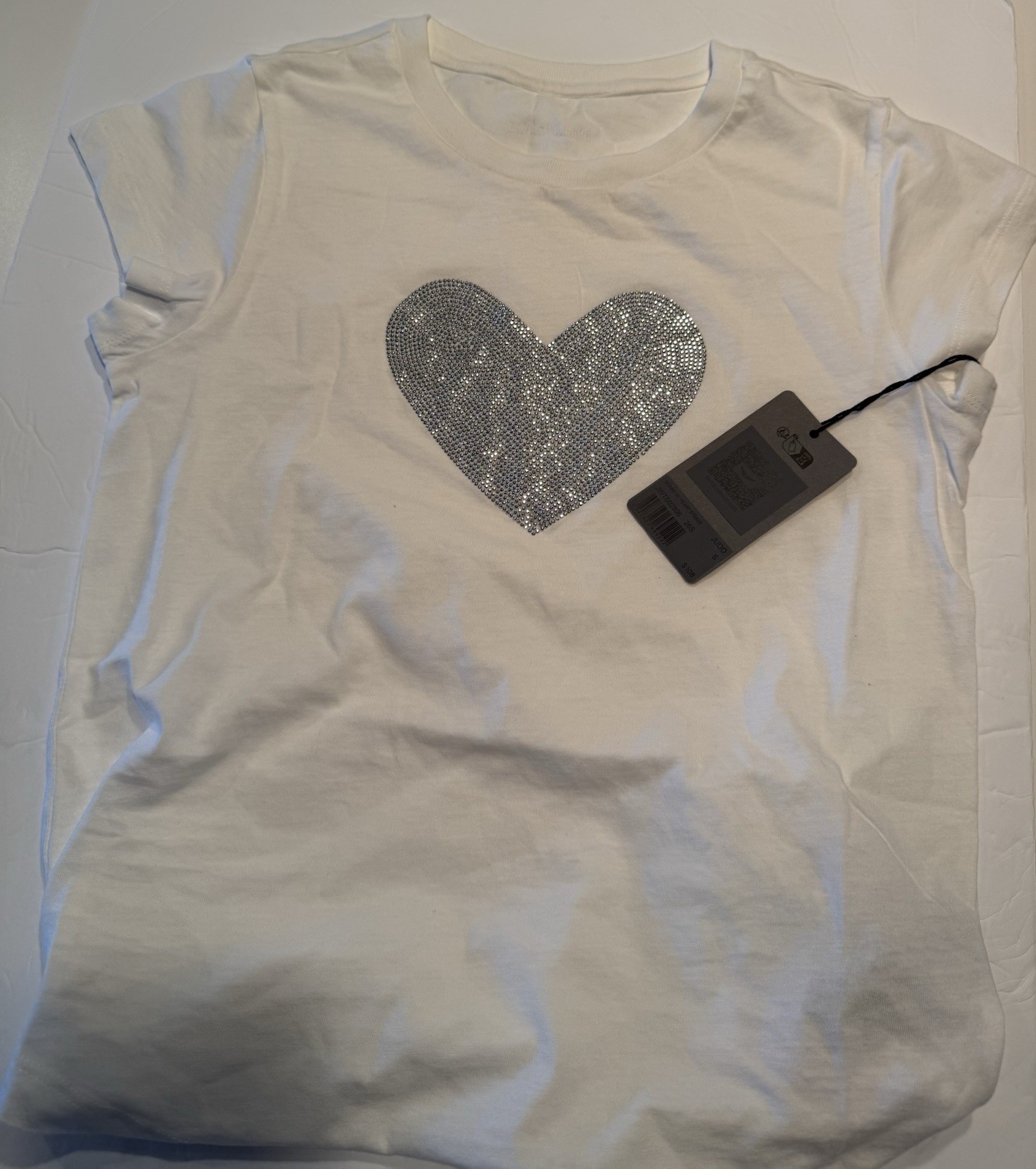 Zadig & Voltaire Skinny AC Heart Strass Silver Bling T-shirt Tee Boho Sz S New