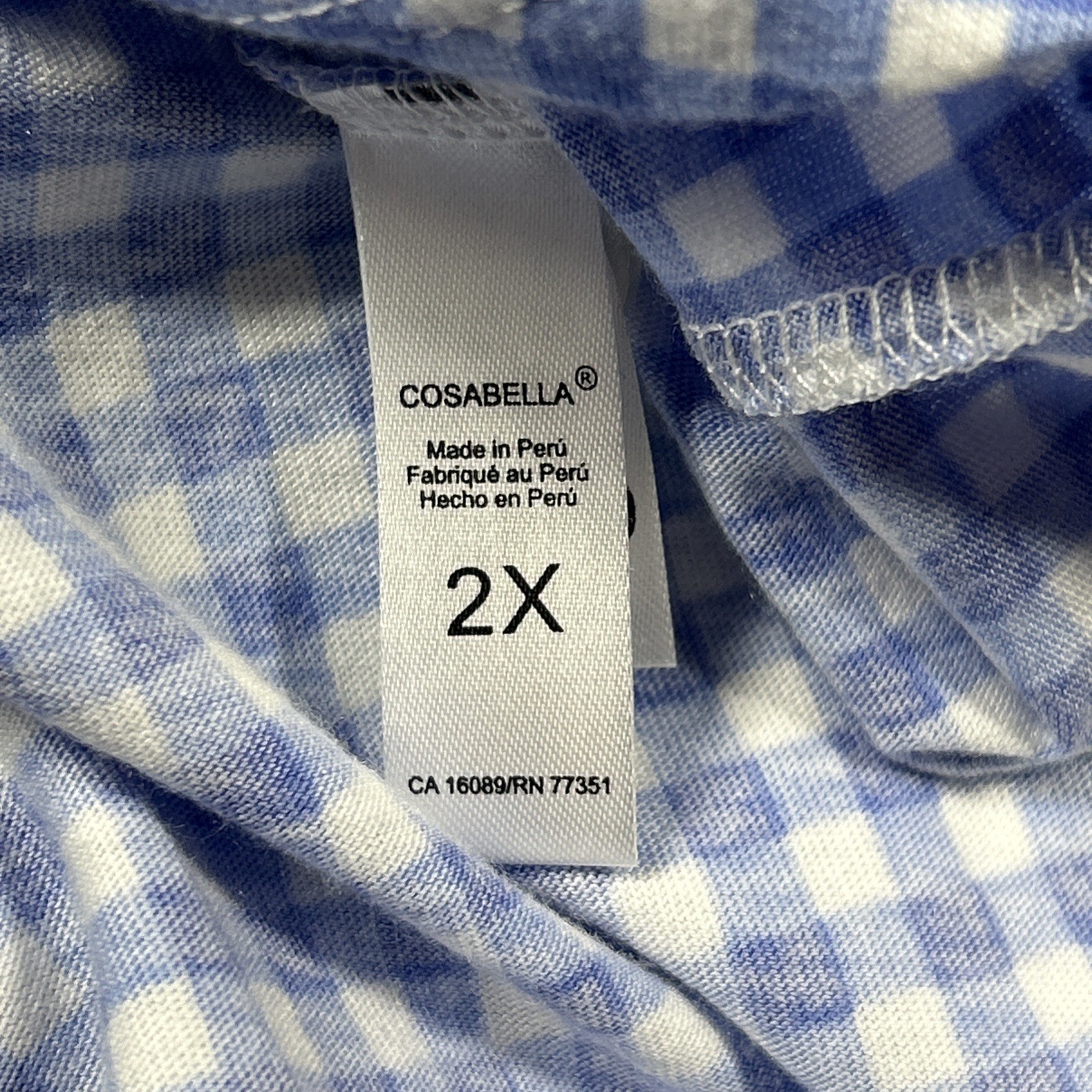 Cosabella Sleep Coverup Check Women’s 2XL Button Up 40” Long Blue White
