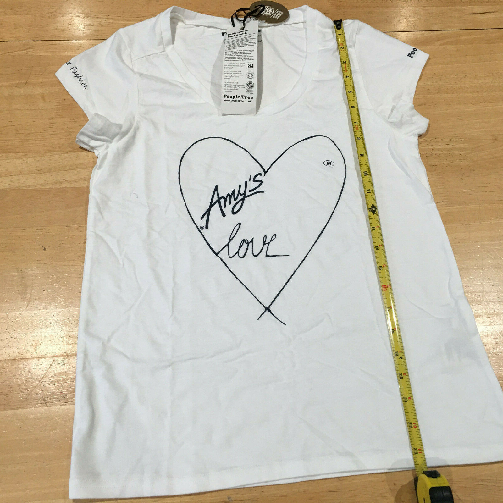 People Tree AMY’S LOVE Fair Food+Fair Fashion Organic Foodie White Tshirt Sz M