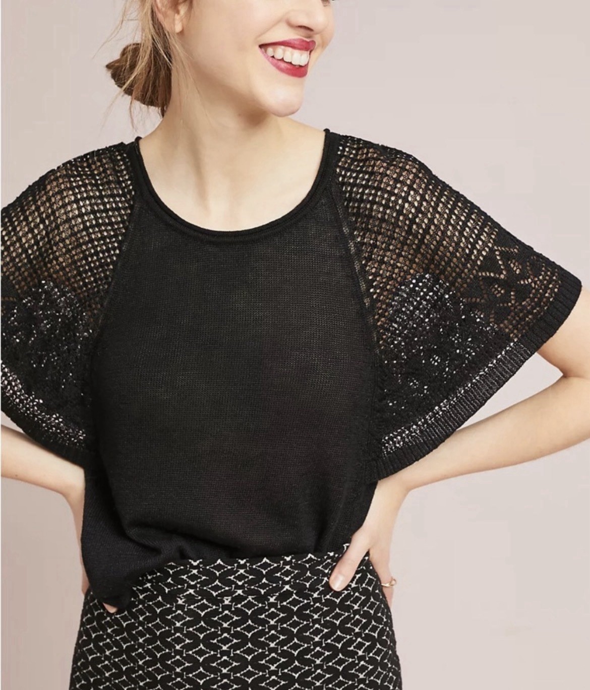 Meadow Rue By Anthropologie Linen Blend Boho Pointelle Sweater Open Knit Top S