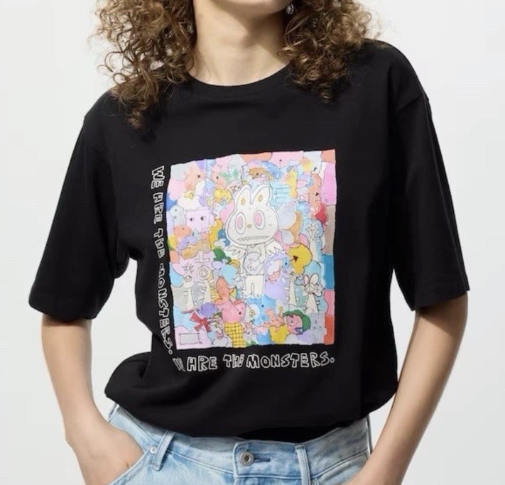Uniqlo x POP MART UT T-Shirt THE MONSTERS LABUBU Black Women Size M