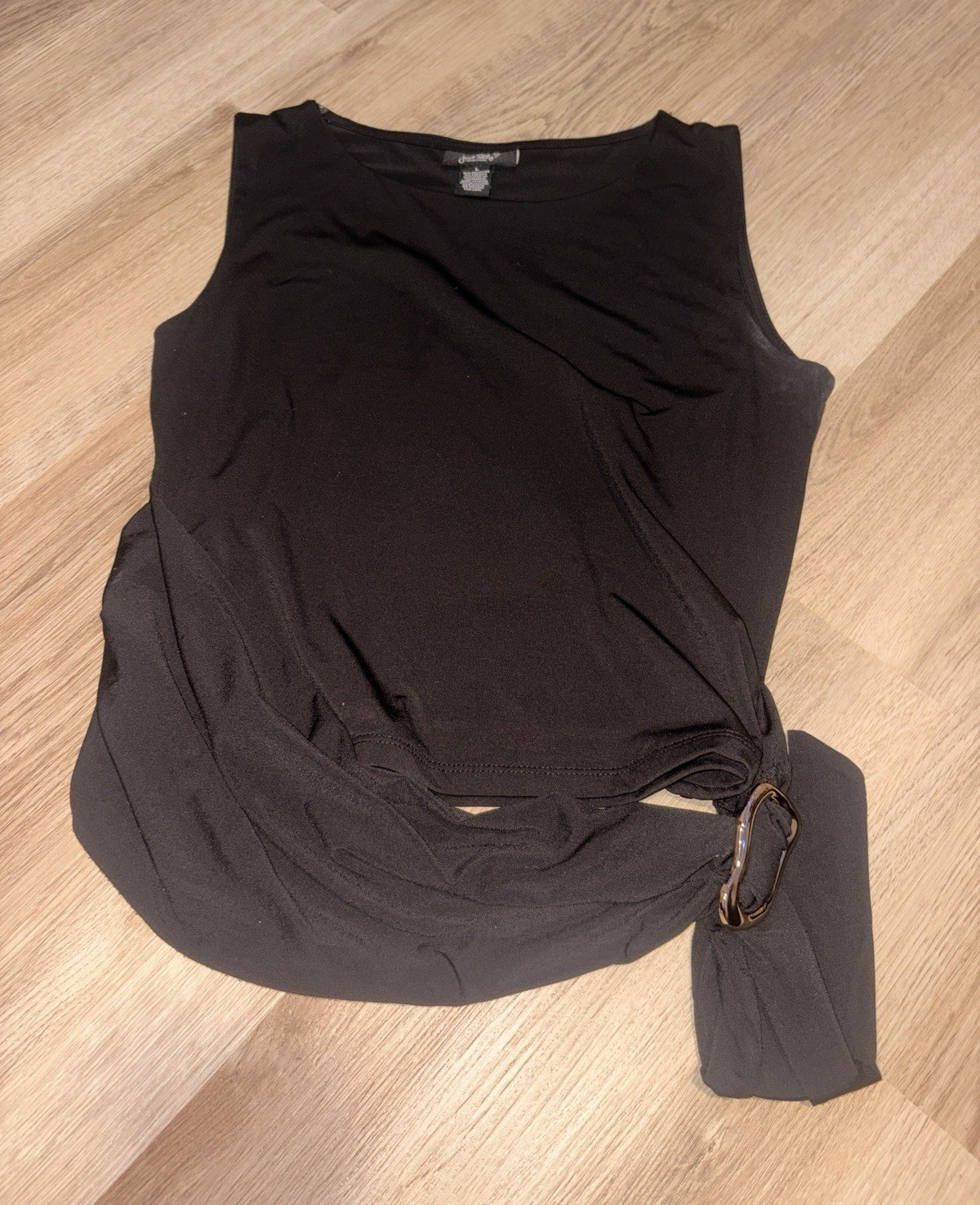 Just Polly New York Black Solid Knit Round Neck Pullover Buckle Tank Top Size L