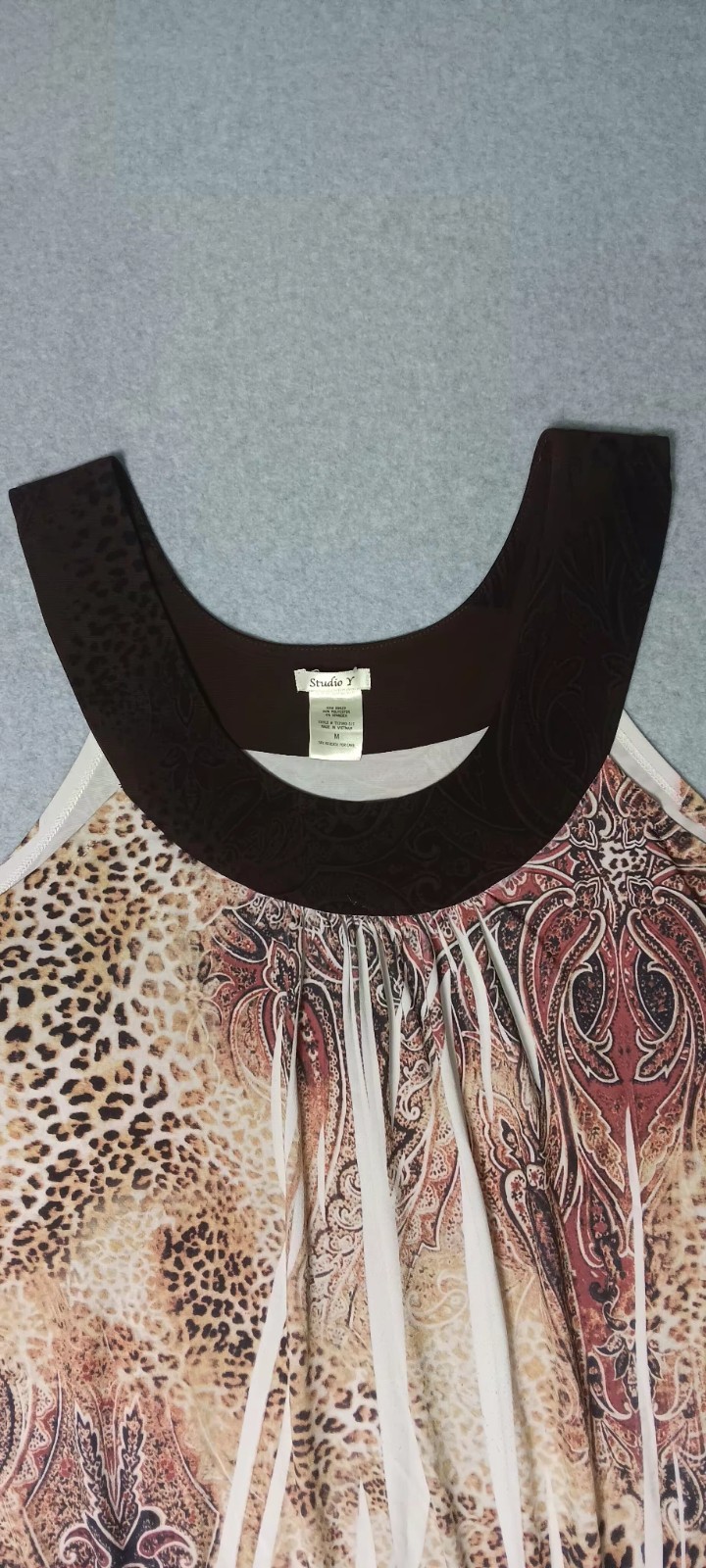 Studio Y Y2K Sleeveless Blouse Womens Size Medium Brown Leopard Print Paisley…
