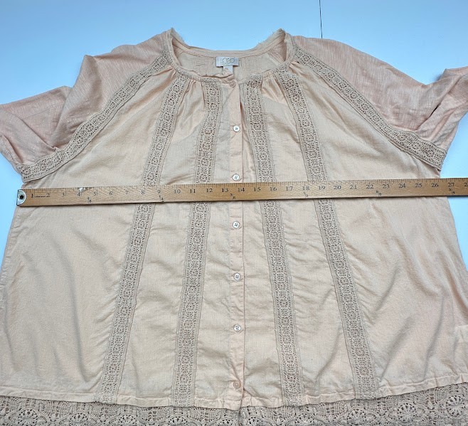 LOGO Lori Goldstein Top Womens Extra Large Pink Button Crochet Lace Resort Boho