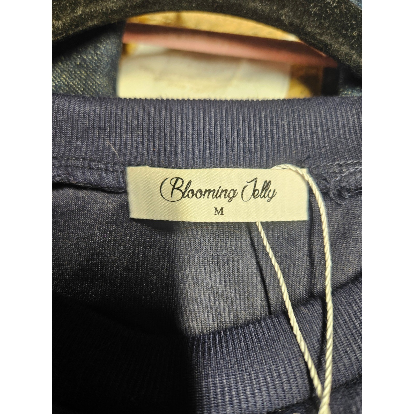 Blooming Jelly Navy Blue Swiss Dot Mesh Raglan Sleeve Ribbed Knit Top Medium