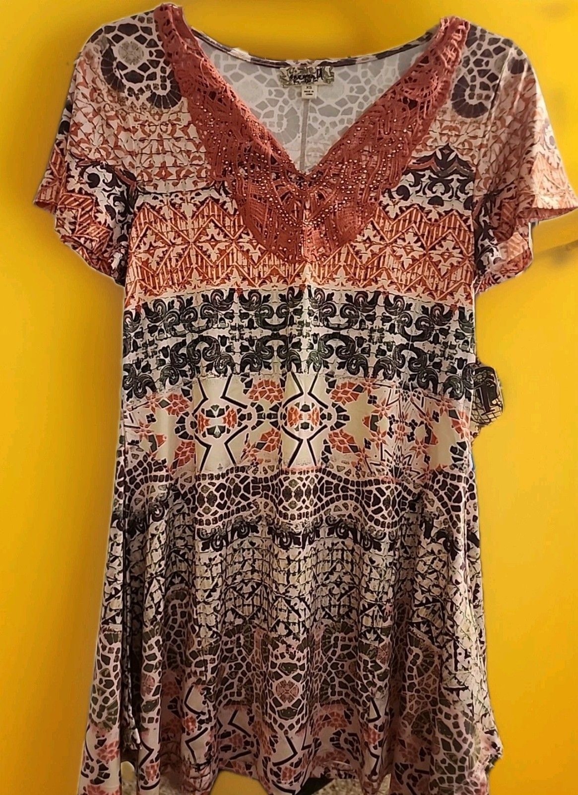 OneWorld Blouse Womens XS Boho Peasant Top Multicolor Floral Festival A97 Nwt
