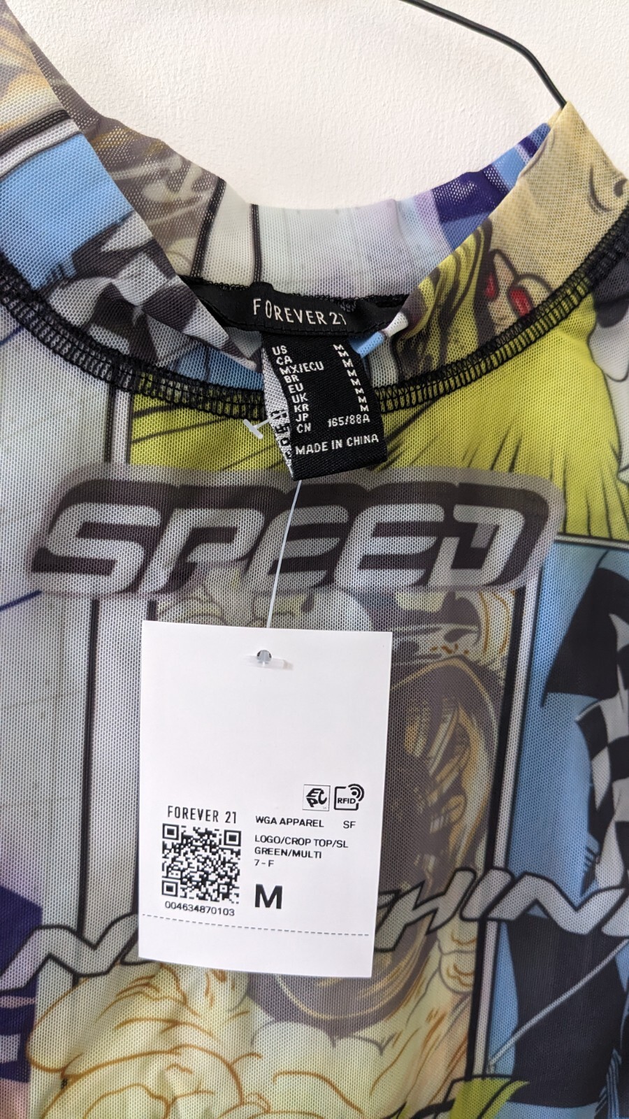 Comic Book Graphic Print Mesh Crop Top Shirt woman’s MEDIUM 80s 90s Y2K street