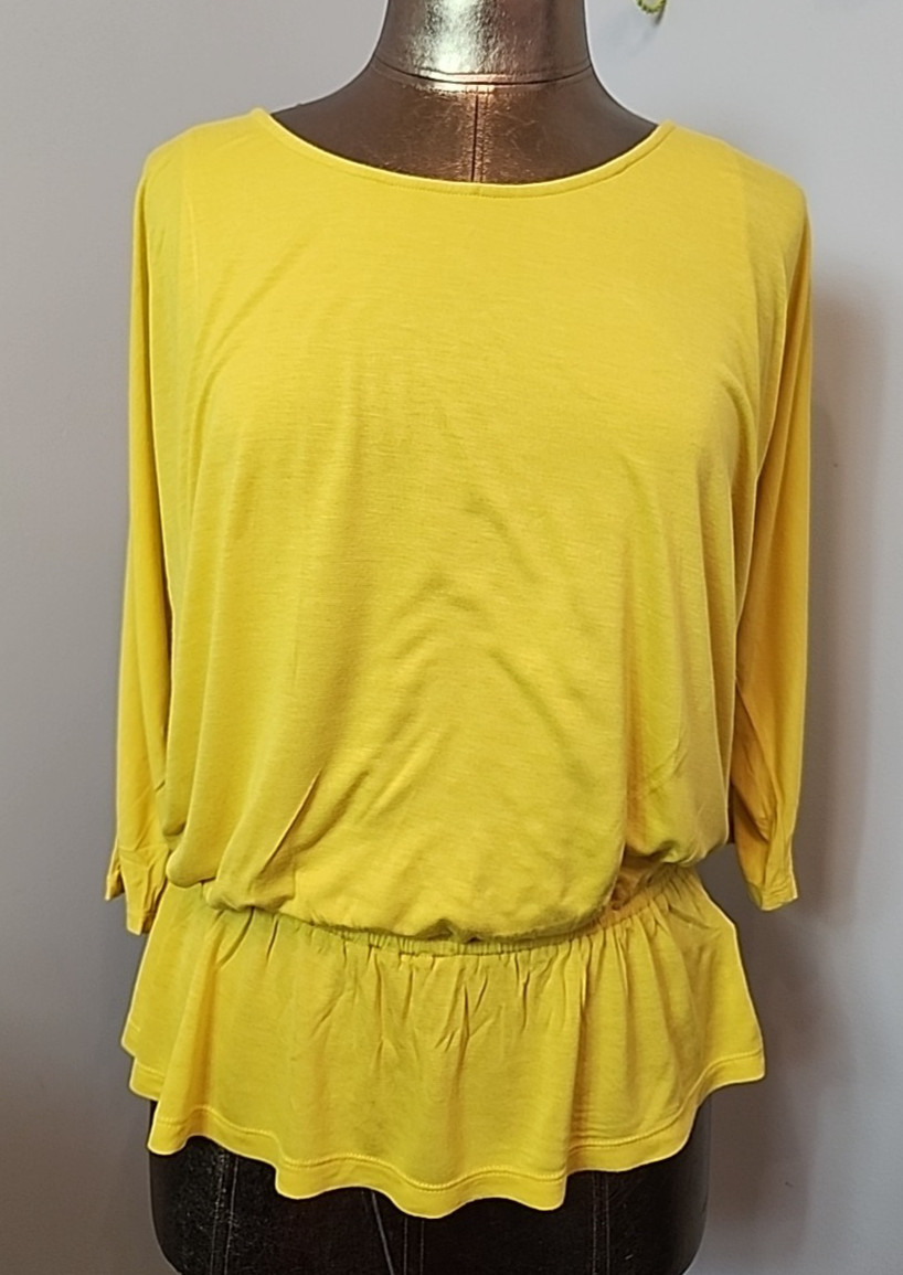 New York & Company Yellow Cold Shoulder Sleeve Shirt Womens M Chest 40 320-36482