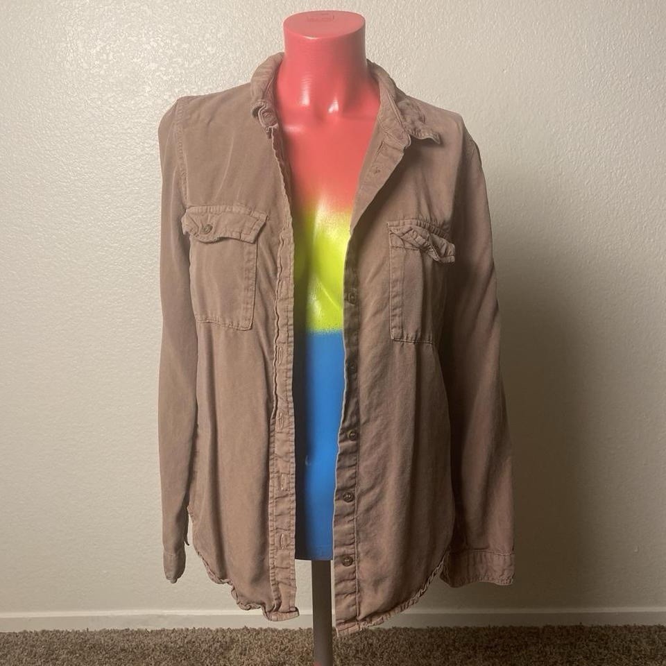 Vintage Style Brown Button Up Soft Utility Shirt Shacket Boho Women’s S