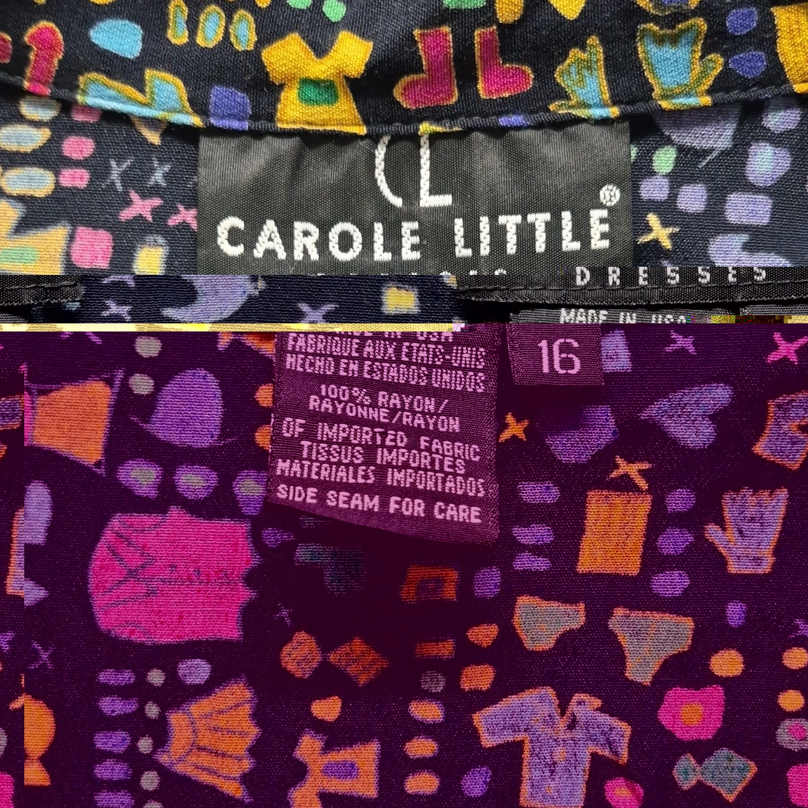 Carole Little Women’s 16 Black/Multicolor Collared SS Button-Down Blouse