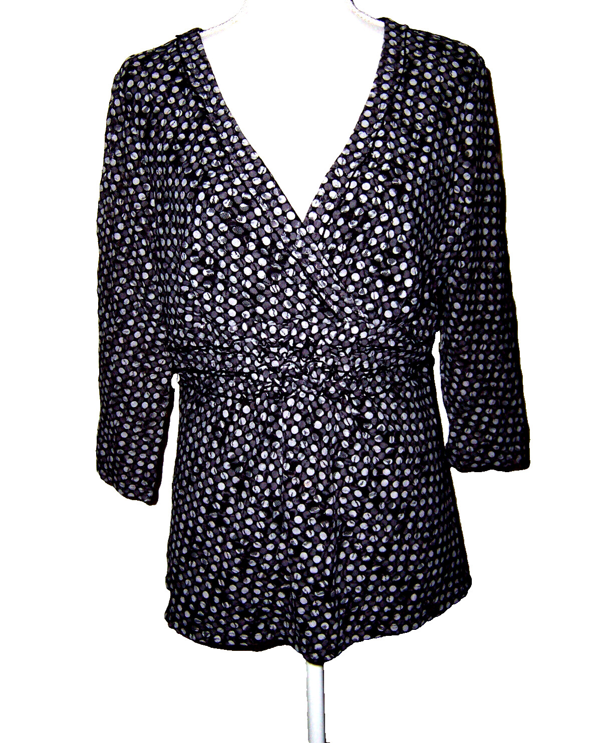 JW Div of Junction West Black Gray Polka Dot Top 3/4 Sleeve Size XL