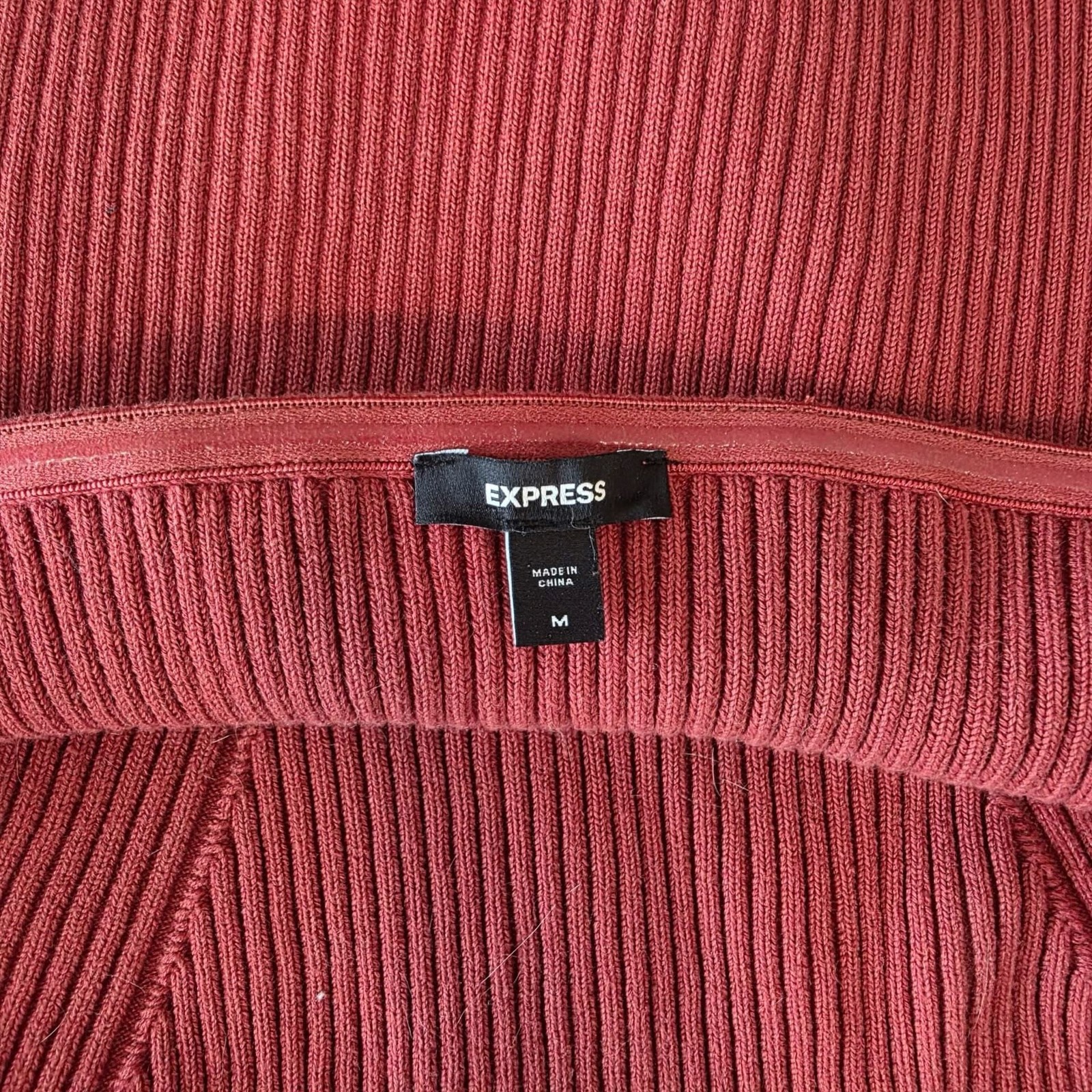 Express Ribbed Strapless Sweater Tube Top in Cinnibar