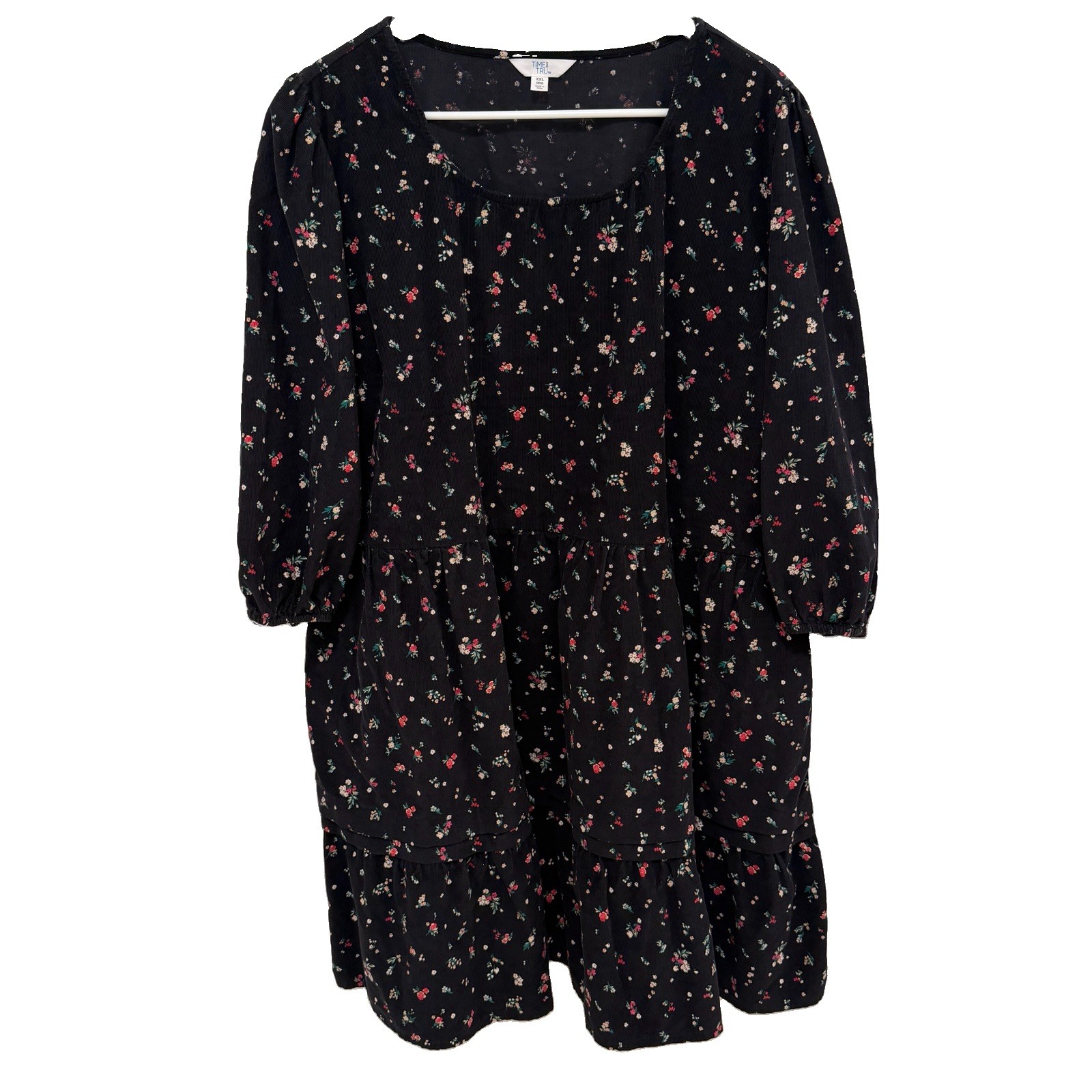 Time and Tru Women’s 2XL Plus Floral Corduroy Fall dress Brown Boho