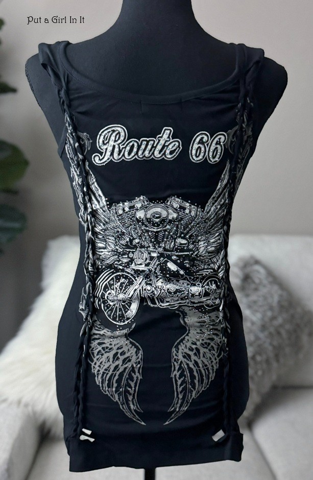 New Womens CRYSTAL ROUTE 66 MOTORCYCLE WINGS BIKER TANK TOP S M L XL 1X 2X 3X