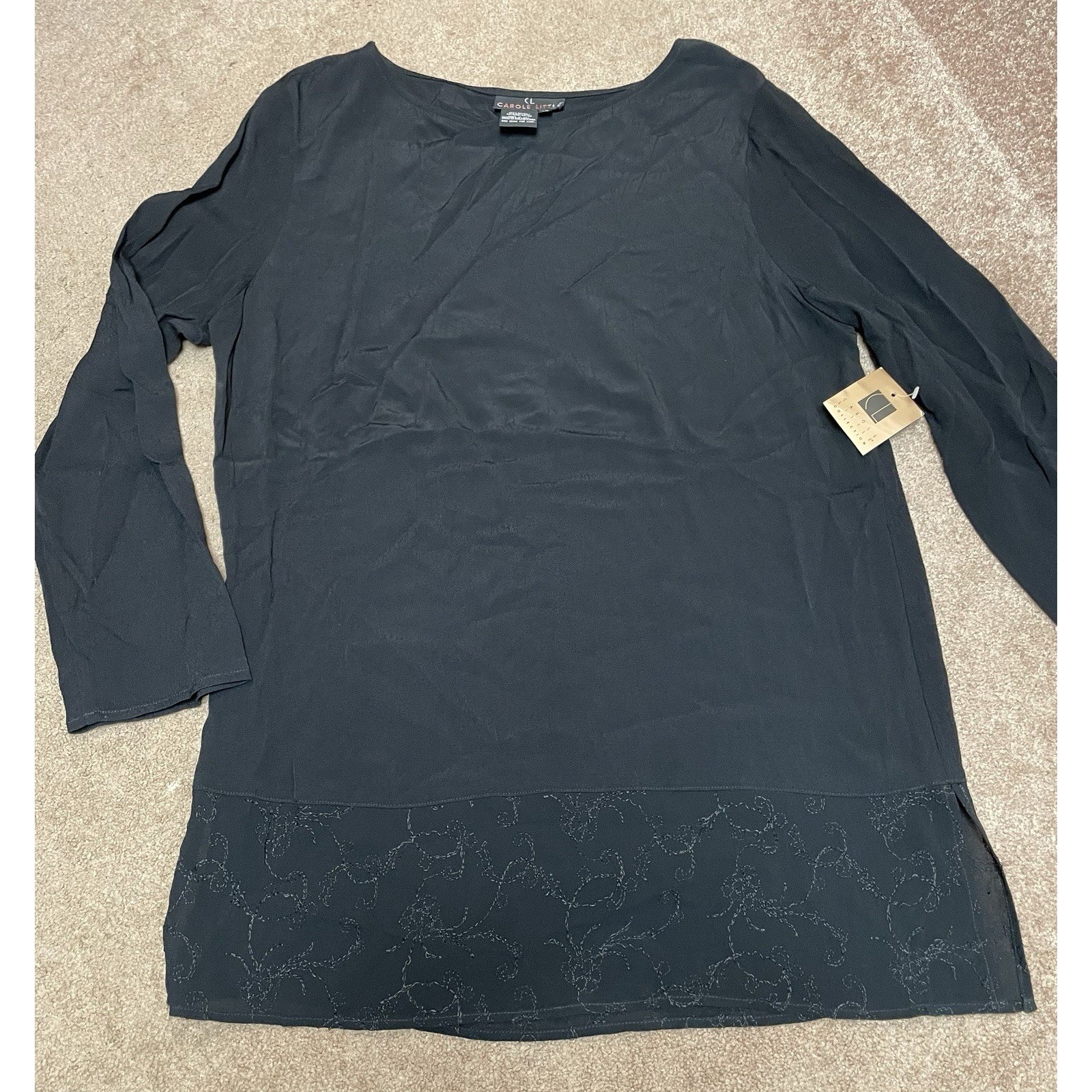 Vintage Carole Little Women Long Sleeve Top Sz 10 NWT Rayon Black Decorative