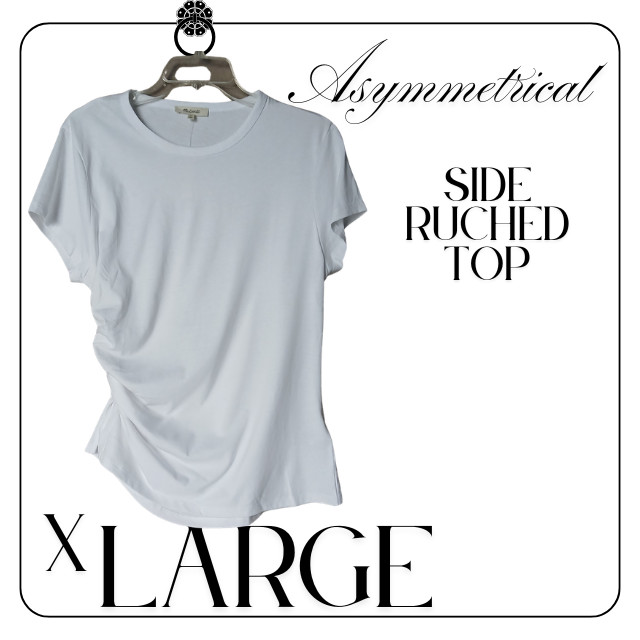 Madewell Shirt Womens XL White Asymmetrical Side Ruched Jersey Tee Top Stretch