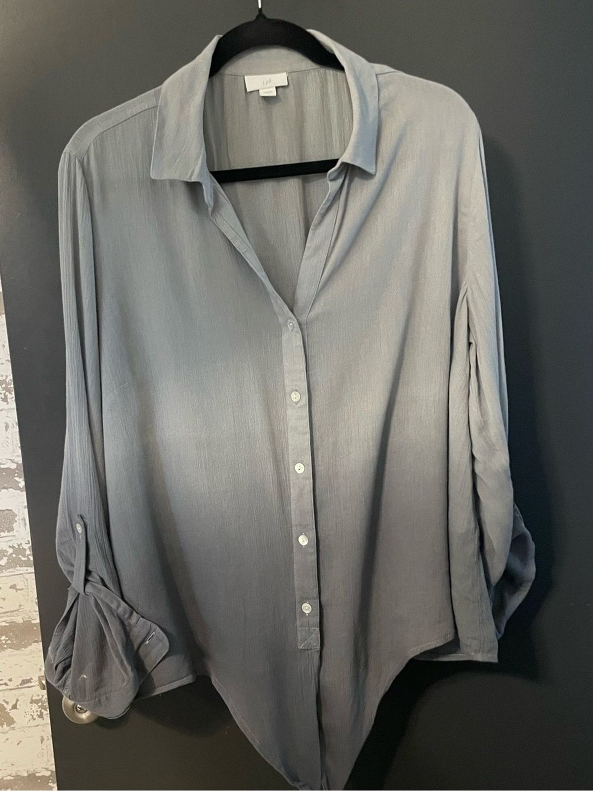 J. Jill Ombré Gray Tie Front Button Down Blouse Cotton Viscose Size Large
