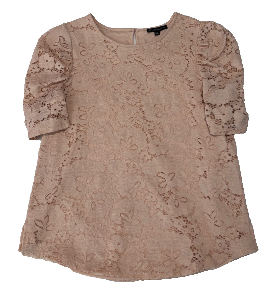 Adrianna Papell Ivory Lace Top Floral Crochet Romantic Puff Sleeve Size Medium