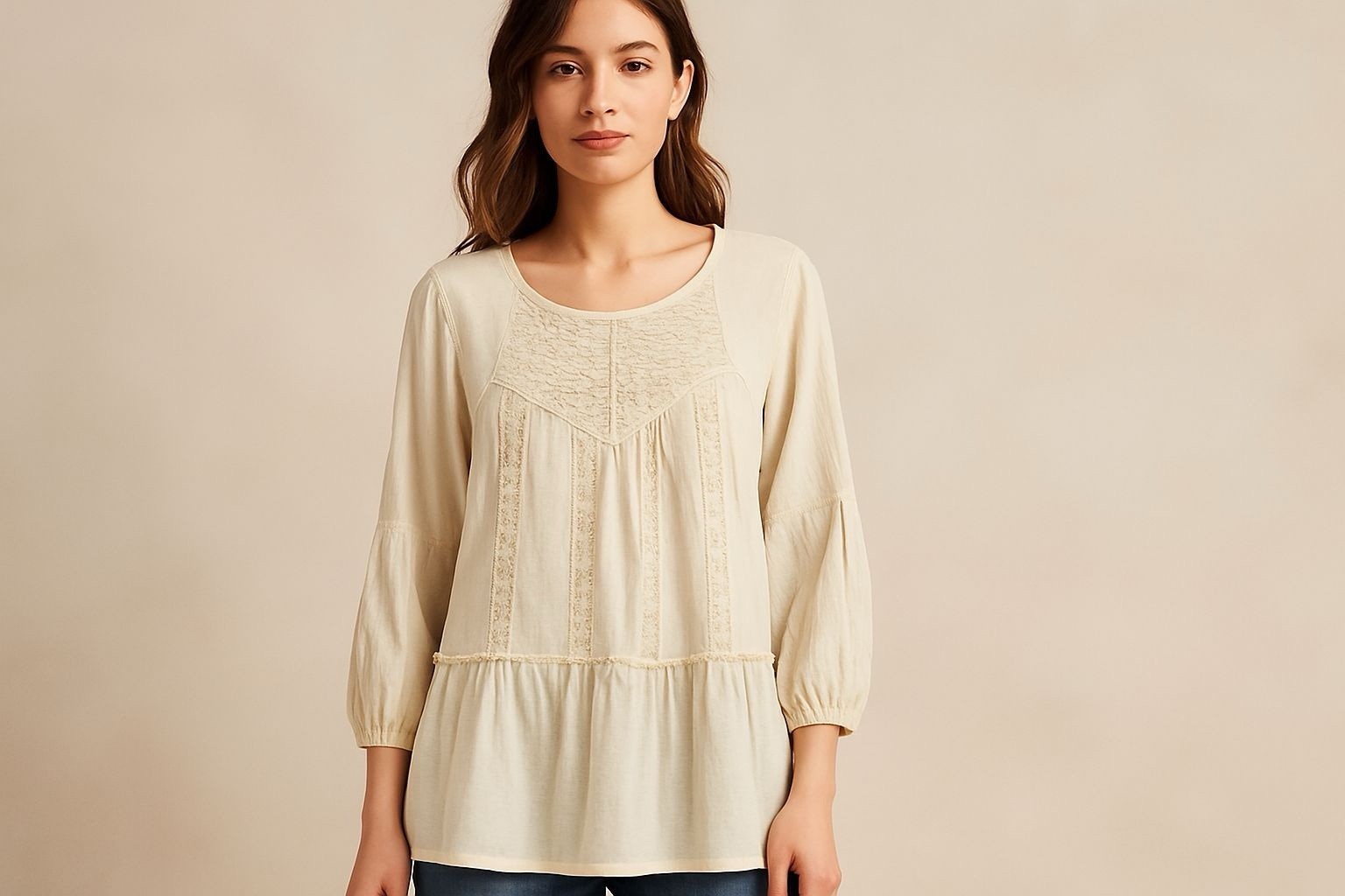 Retro Cream Crochet Blouse Size XL 95% Rayon 5% Spandex – Used
