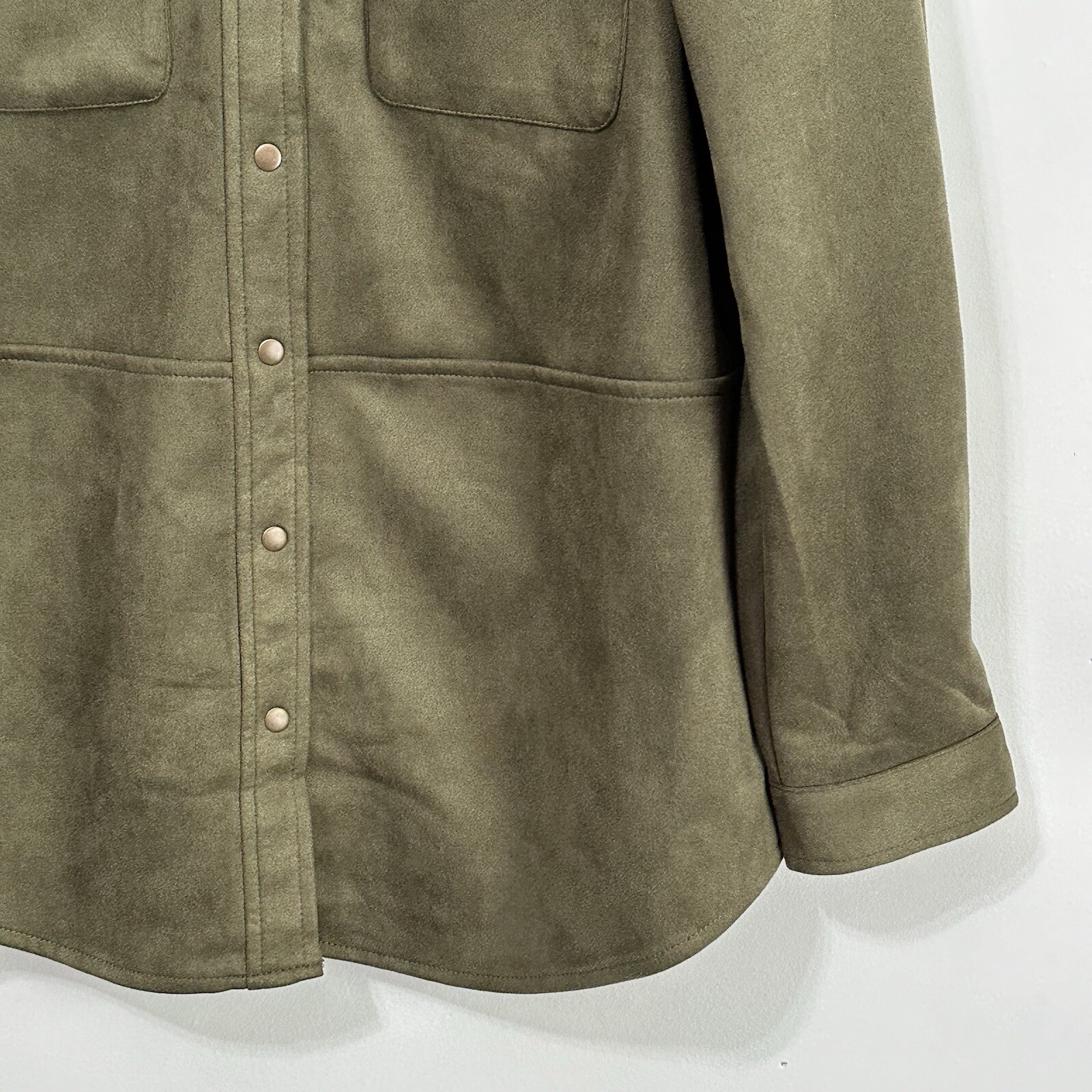 Ninety Clothing Company Snap Front Shirt Olive Small Shacket Soft Pockets NEW