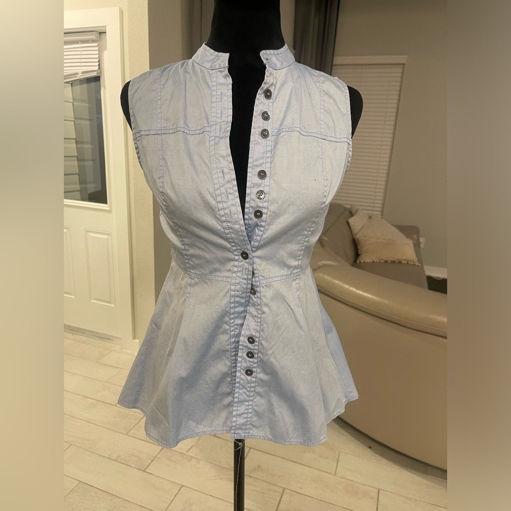 Derek Lam 10 Crosby worn on tv cotton sleeveless peplum button down blouse US 0