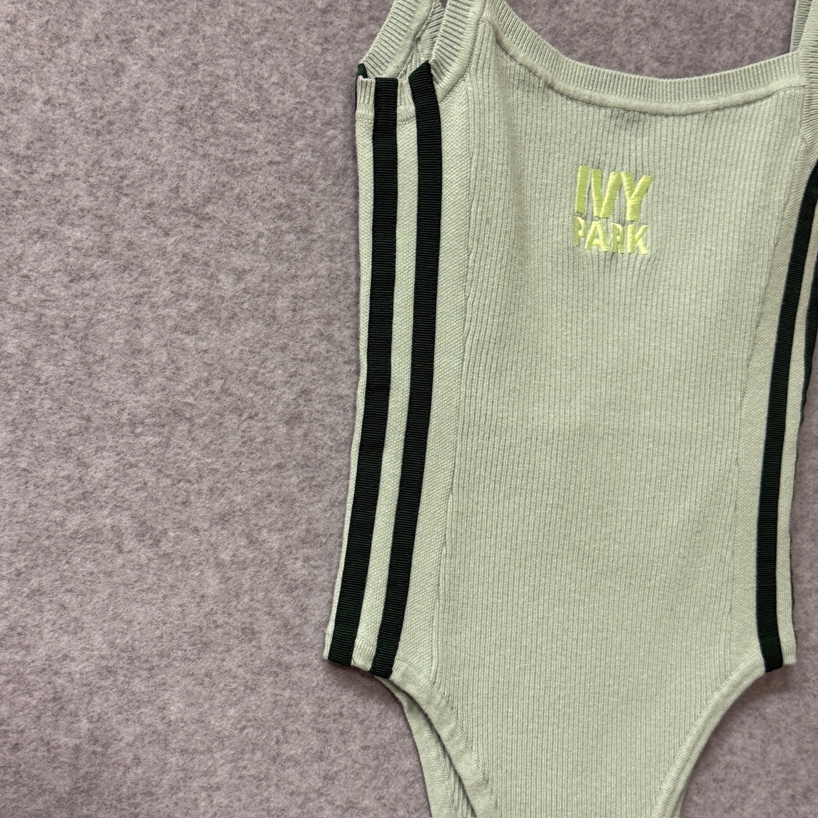 Ivy Park x Adidas Striped Ribbed Knit Mint Green Sleeveless Tank Bodysuit XS
