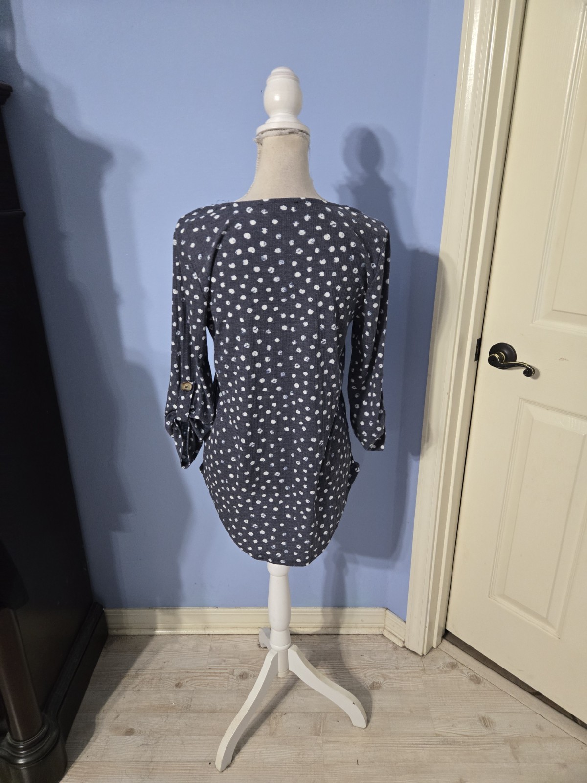 Fred David Small Blouse Womens Blue Gray Polka Dot