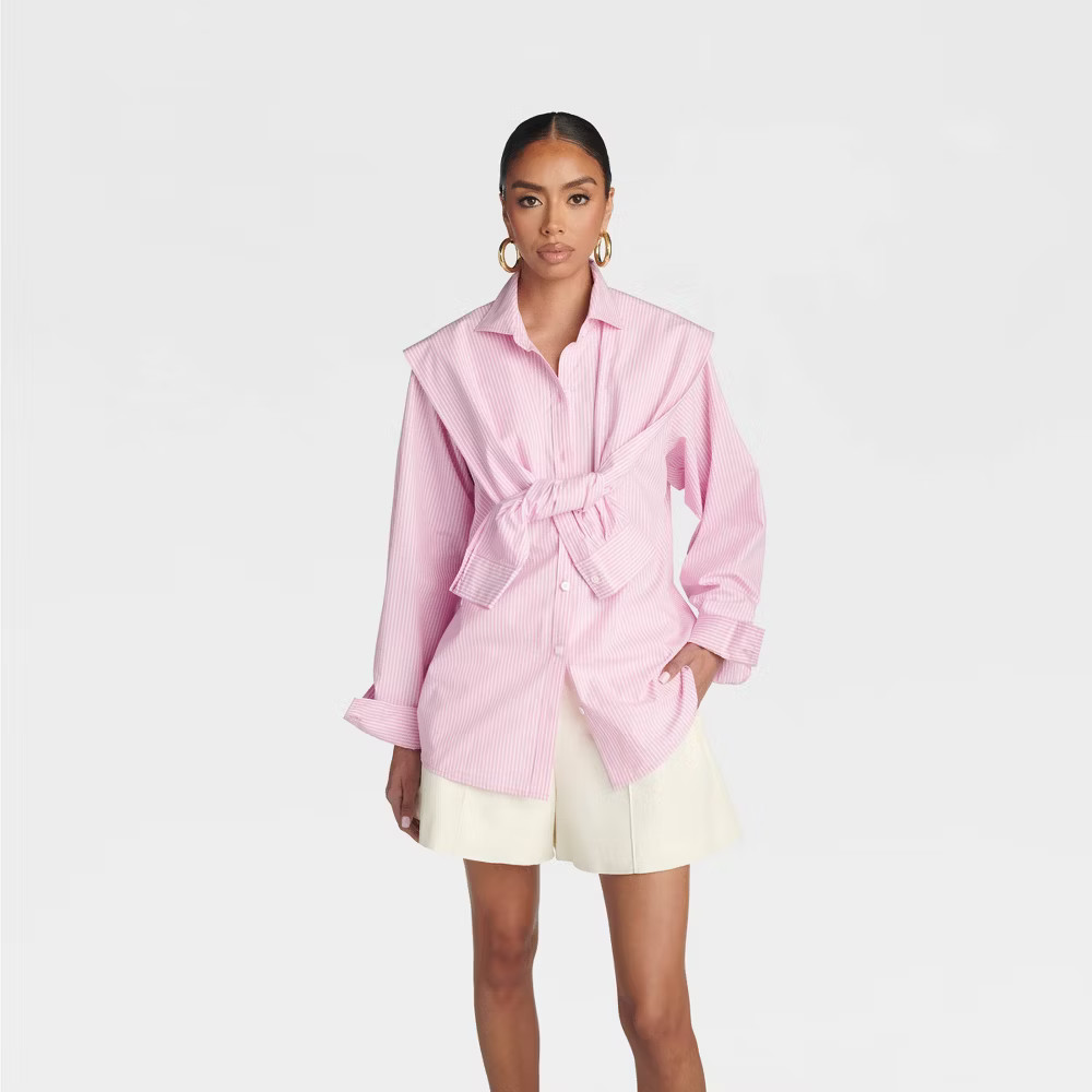 KBB by KAHLANA Women ‘The Double Layer Button-Down Shirt’ – Pink Striped